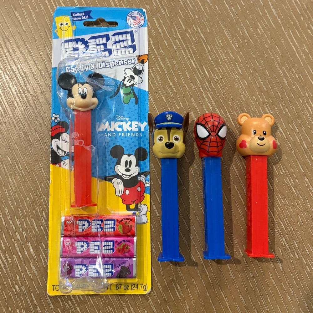 PEZ‎ Candy Dispenser Lot of 4 Mickey Mouse Spiderman Paw Patrol Chase Heart Bear